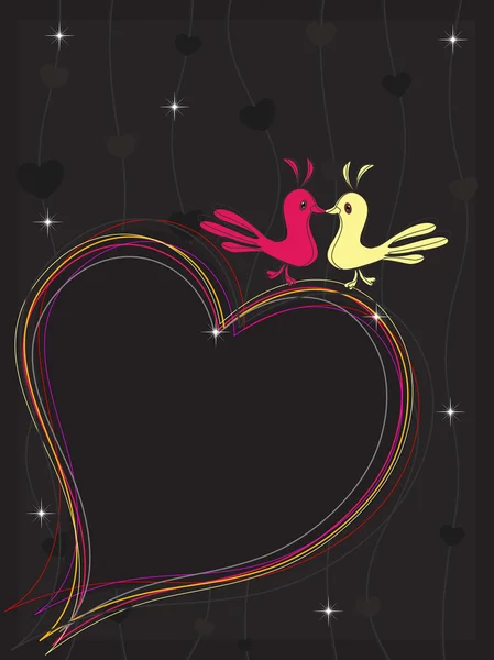 Een kleurrijke hart gemaakt met lijnen en het paar van twee liefde bir — Stockvector