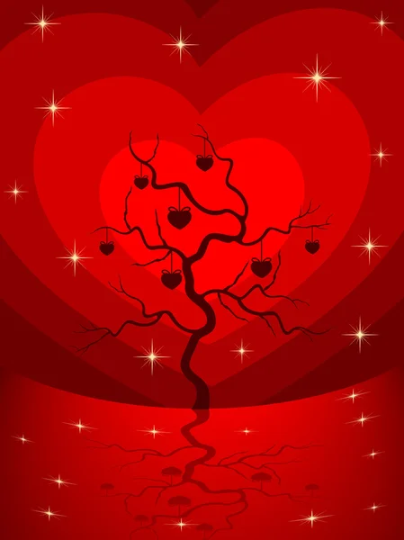 爱树对心脏产生心形状的矢量插画 — 图库矢量图片