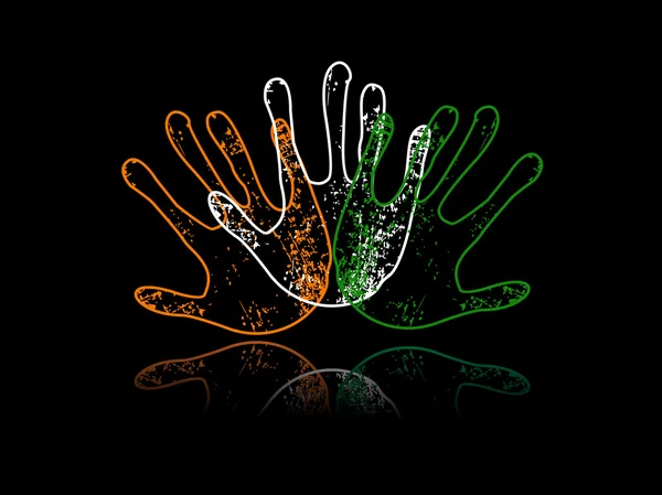 En vektor illustration av tre händer färgade i en indisk nation — Stock vektor