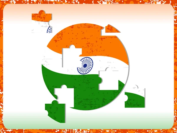 Εικονογράφηση φορέας και ινδική σημαία με παζλ για grunge bor — Διανυσματικό Αρχείο