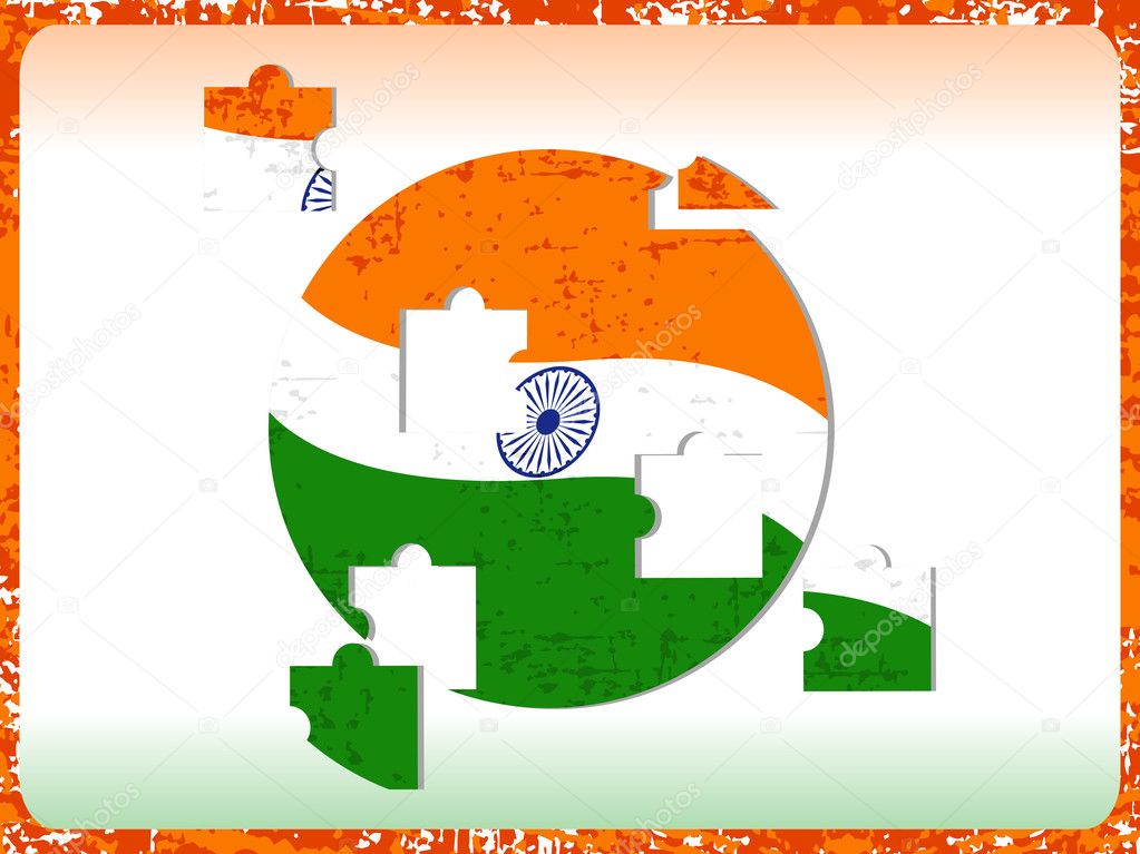 Vector illustration of and Indian Flag with puzzle on grunge bor