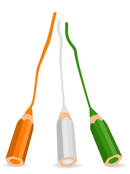 Una ilustración vectorial de tres lápices que muestran el color de la bandera india — Vector de stock