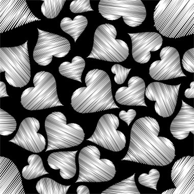 Vector illustration with seamless pattern of heart shape on blac clipart