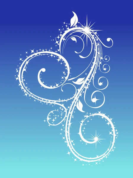 Wzór w kształcie serca z gwiazd i kwiatowy na niebieski backg — Wektor stockowy