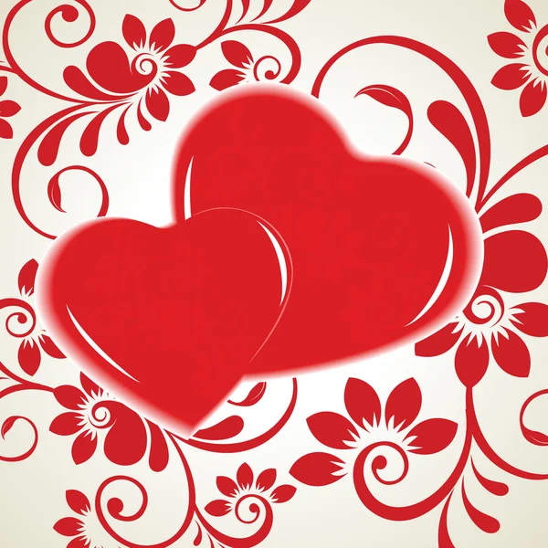 Ilustração vetorial de duas formas de coração em fundo floral . — Vetor de Stock