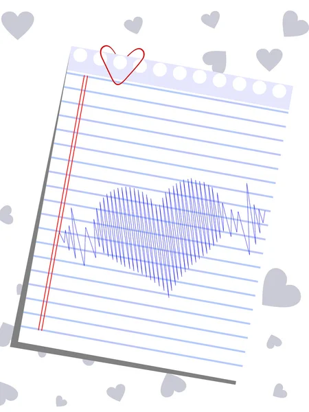 A template of heart shape on a note and heart beats for Valentin — Stock Vector