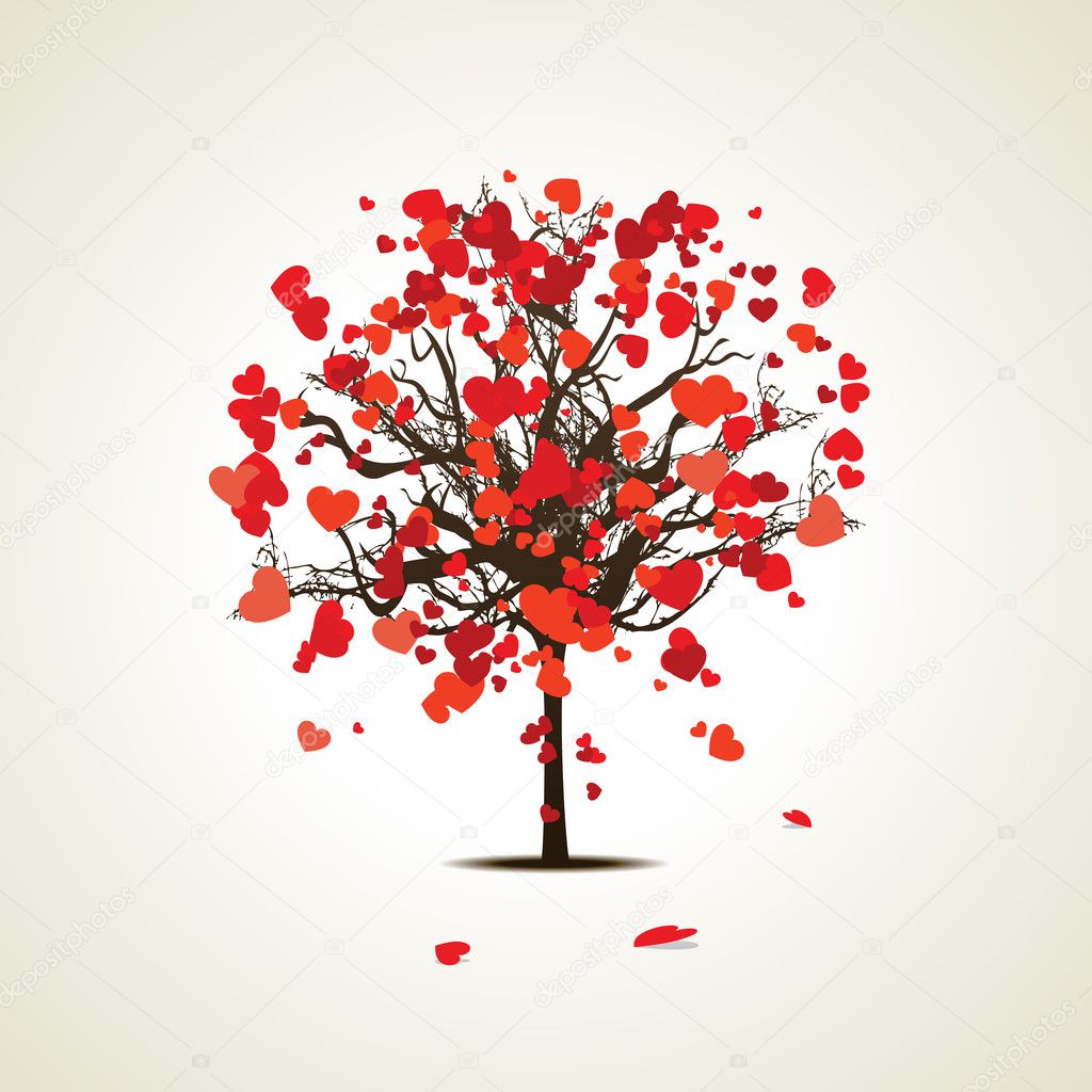 Vector illustration of a love tree on isolated background.