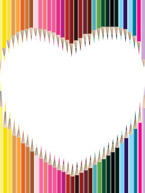 Colored pencils in heart shape on white background for Valentine clipart