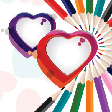 Vector illustration of a colorful heart shapes with pencil color clipart