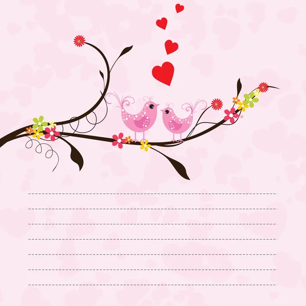 Ilustração vetorial de um cartão de saudação com pássaros de amor e cópia — Vetor de Stock