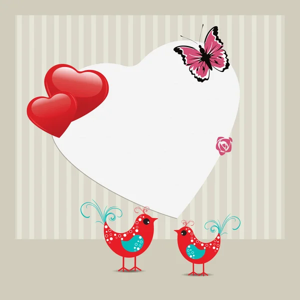 Ilustración vectorial de una tarjeta de felicitación con los pájaros del amor y copia — Vector de stock