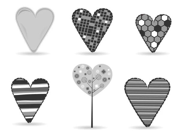 Farklı stiller kümesi kalp şekilleri siyah ve beyaz renk o — Stok Vektör