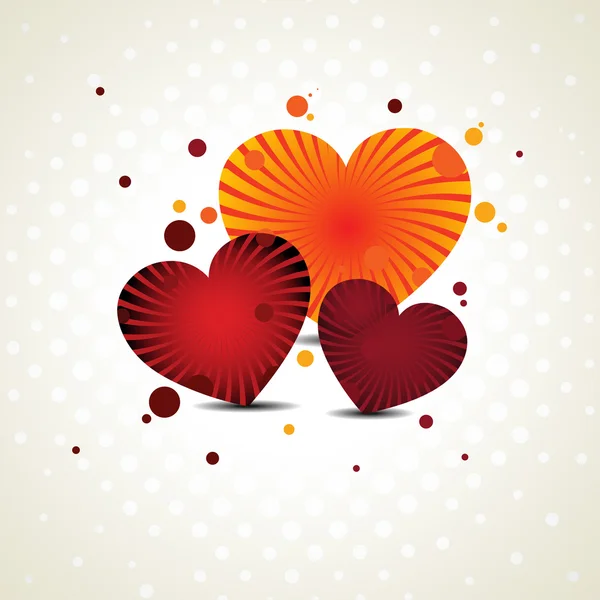 Illustration vectorielle de trois formes de coeur avec des rayons de travail sur couture — Image vectorielle
