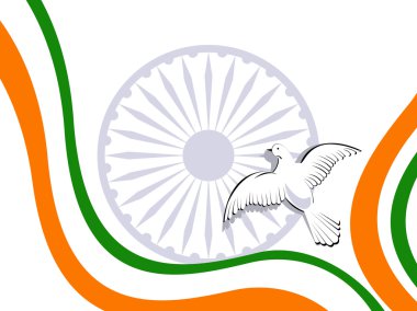 Vector illustration of Indian tricolor flag with flying pigeons clipart