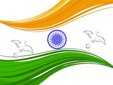 Vector illustration of Indian tricolor flag with flying pigeons clipart