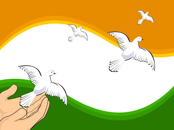 Vektör illüstrasyon Hintli bayrak renkleri backgro üzerinde uçan güvercinler — Stok Vektör