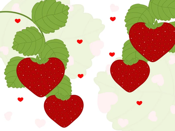 Beautiful strawberry branches with heart shape for love and vale — Stock Vector