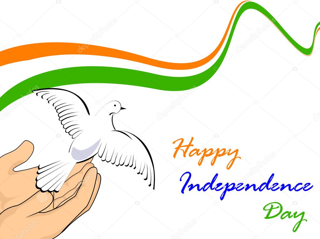 Vector illustration of Indian National flag with flying pigeons