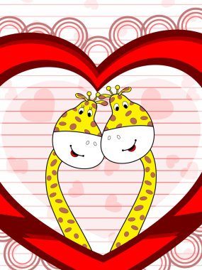 Vector illustration of giraffe couple in love on heart shape bac clipart