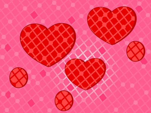 Fondo rosa con corazones rojos decorativos para el amor y otros oc — Vector de stock