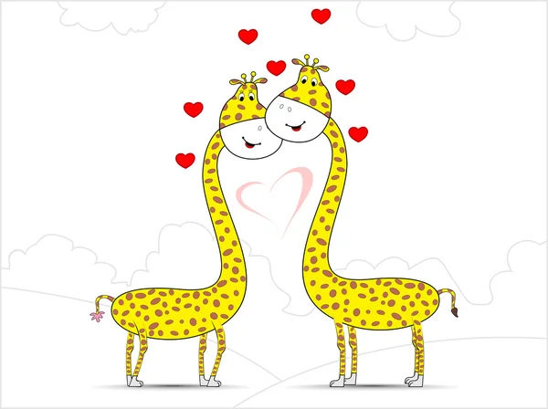 Illustration vectorielle du couple girafe amoureux de la nature sans couture — Image vectorielle