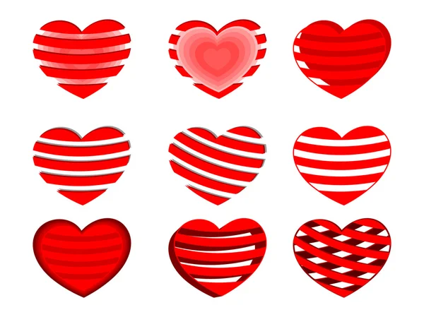 Ein Satz dekorativer roter Herzformen. Vektorillustration. — Stockvektor