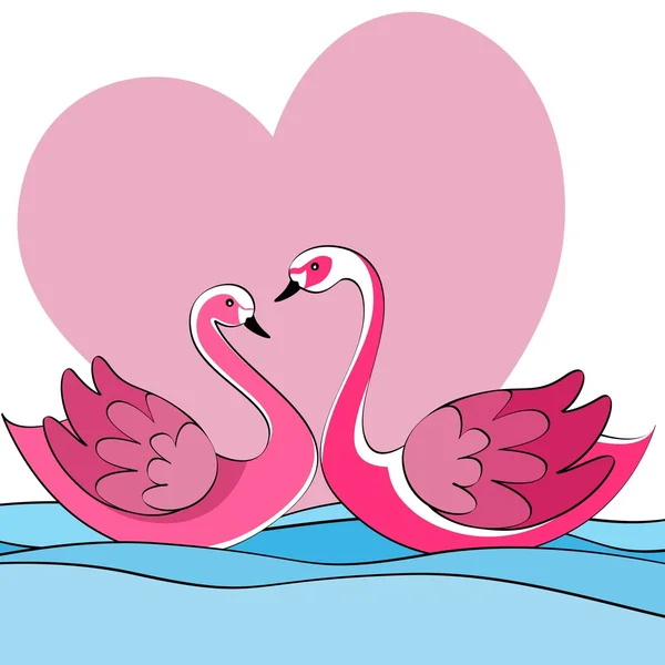 Two swans on a lake in setting heart conceptual illustration — Stock Vector