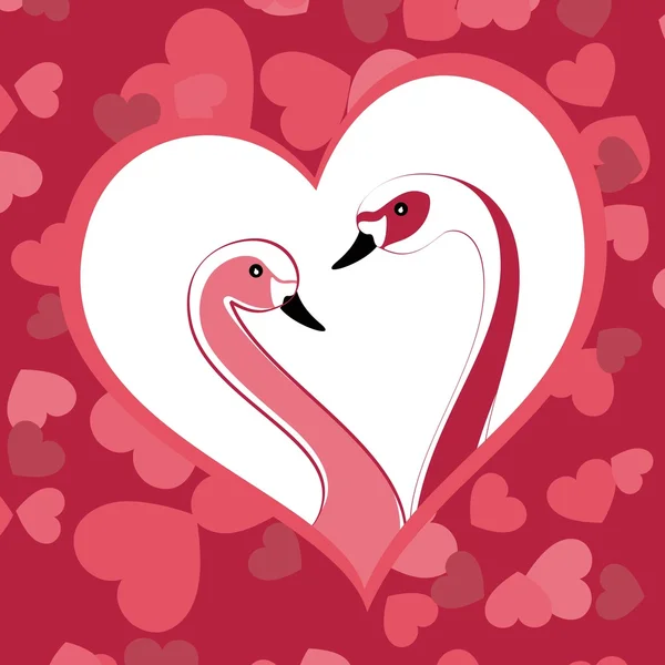 Two graceful swans close up in love. Vector illustration. — Stock Vector
