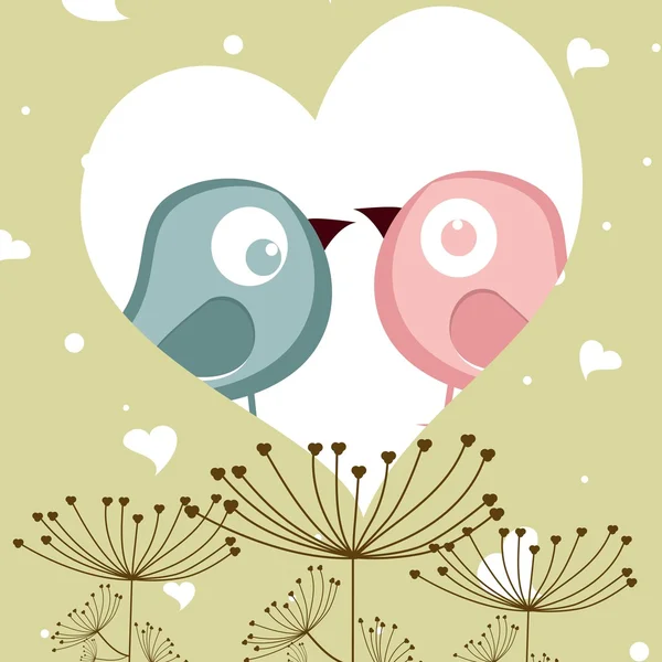 Vektor illustration av älskar fåglar i hjärta form för valentines — Stock vektor