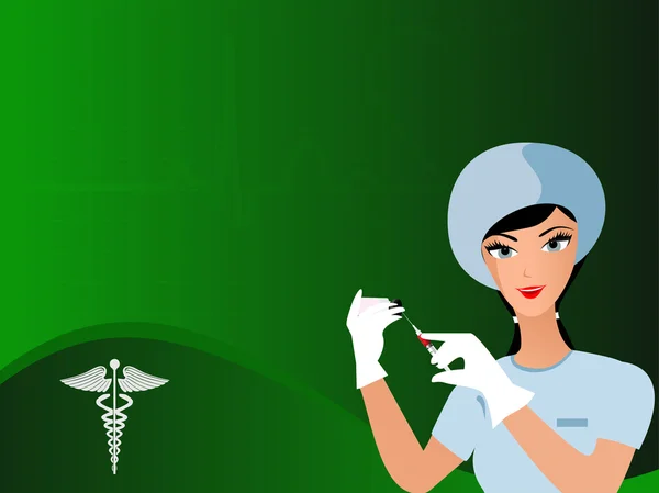 Vektor nahtlosen Herzschlag Hintergrund mit uniformierten Krankenschwester. — Stockvektor