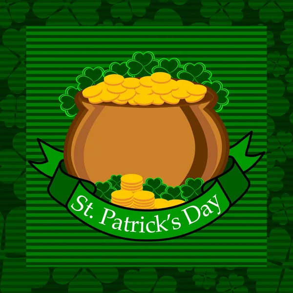 Chaudron avec des pièces d'or et les mots du joyeux jour de St Patrick — Image vectorielle
