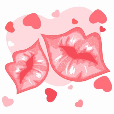 vector illustration of sexy lips with heart shapes. clipart