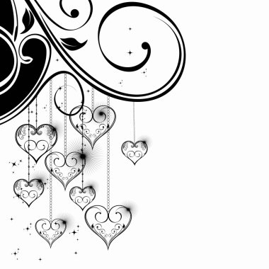 Black and White Valentine Heart shapes illustration. clipart