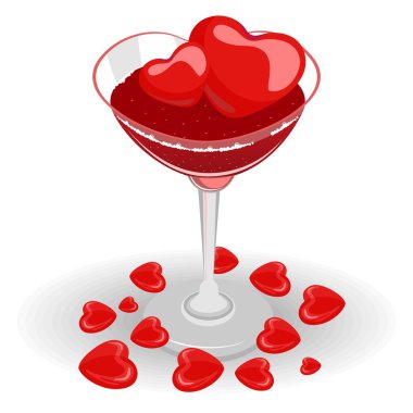 heart wine glasses fill with wine and heart ice cube clipart