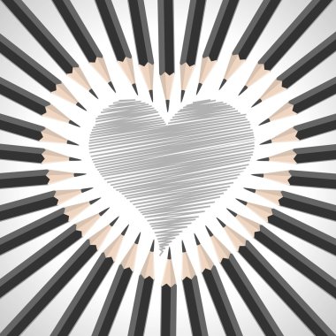 black and white pencils sketch heart shape clipart