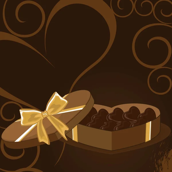 Uma caixa de coração de fundo floral marrom de chocolate dos Namorados — Vetor de Stock