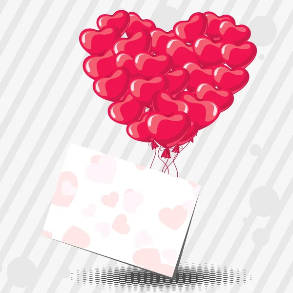 Big balloon heart, vector background with card — Stock Vector