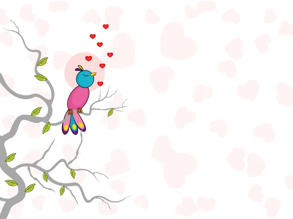 Mignon oiseau chantant avec les cœurs. vecteur . — Image vectorielle