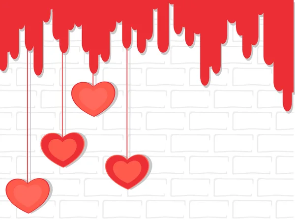Des cœurs suspendus au mur. vecteur . — Image vectorielle