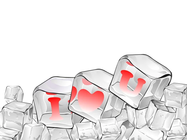 Red heart frozen in ice cube isolated on white . — Stock Vector