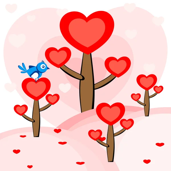 Un uccello seduto sull'albero del cuore. vettore . — Vettoriale Stock