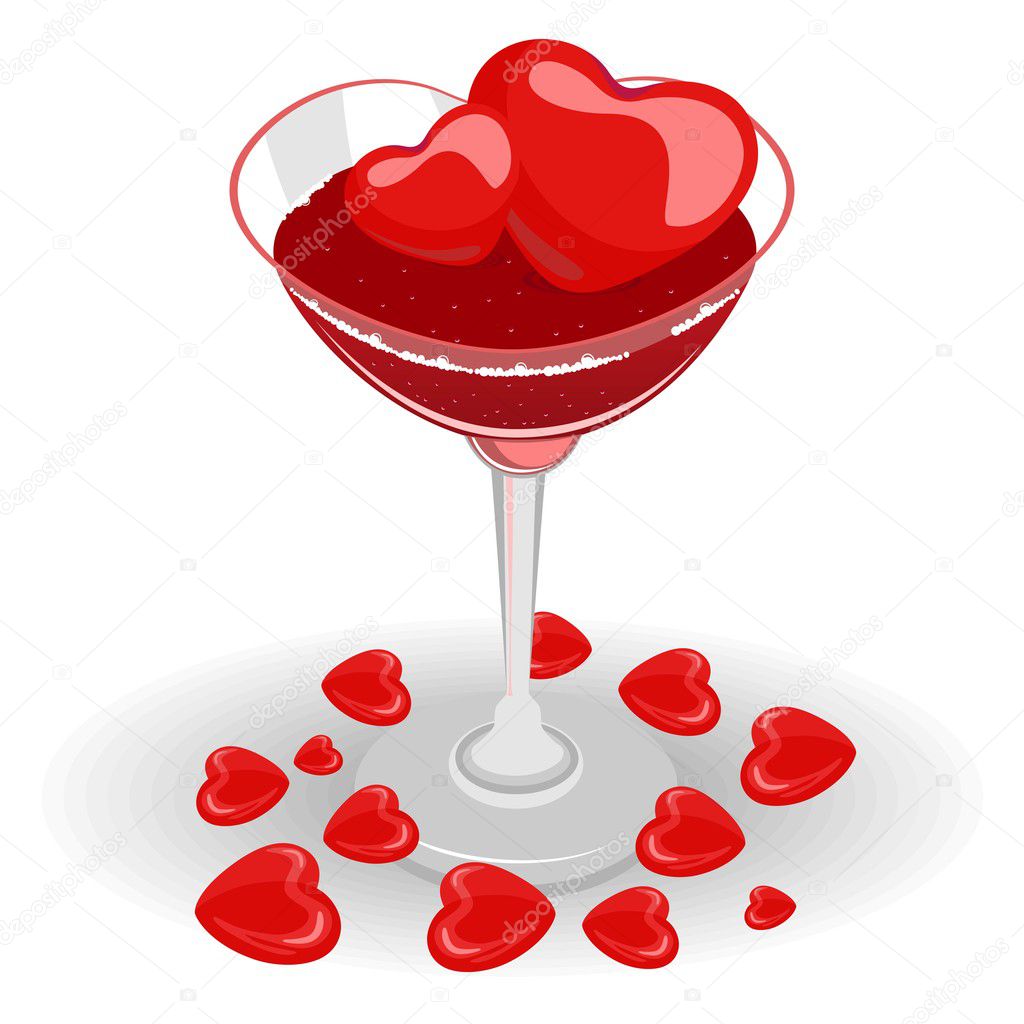 heart wine glasses fill with wine and heart ice cube