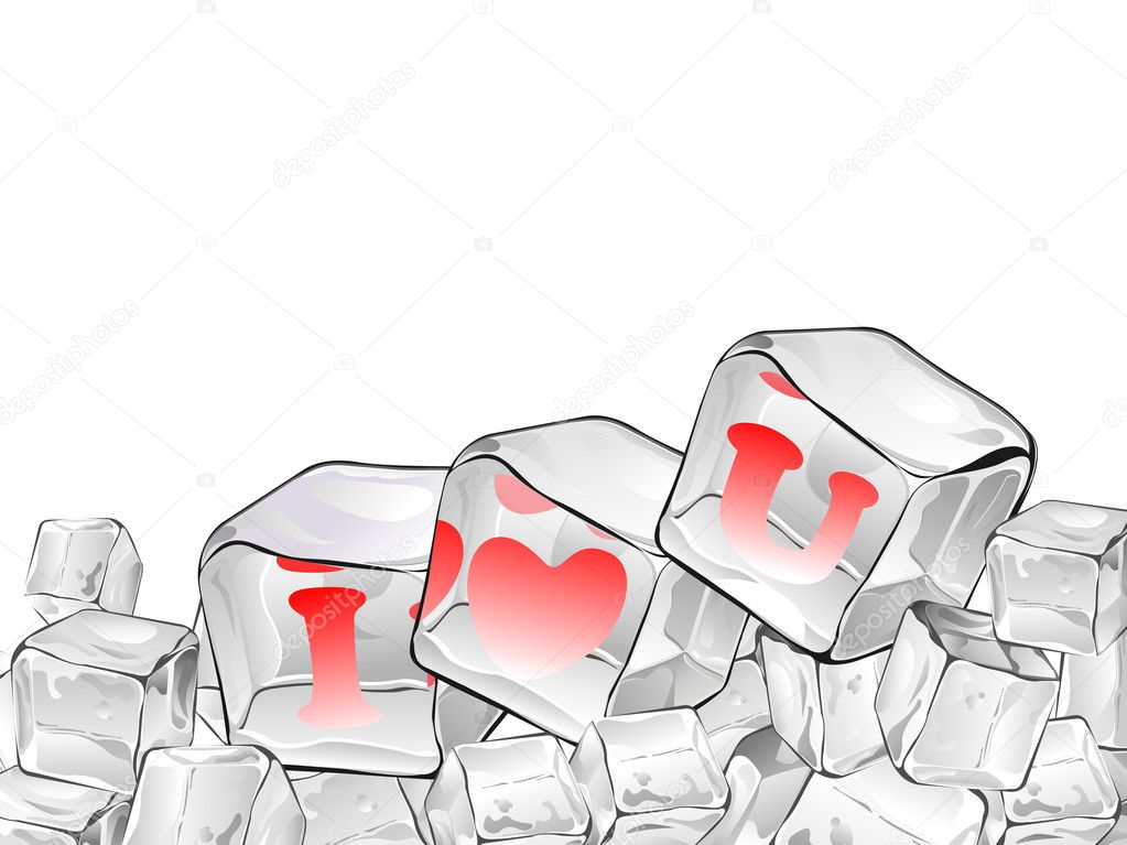 Red heart frozen in ice cube isolated on white .
