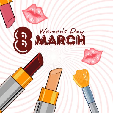 Make-up articles with glossy lips and the date of woman clipart