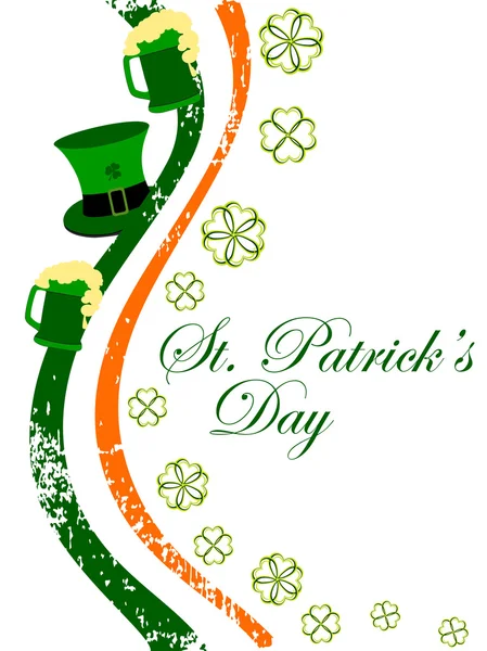 Ирландский флаг с шляпой и пивом кружки с листьями шампуня для Patr — стоковый вектор