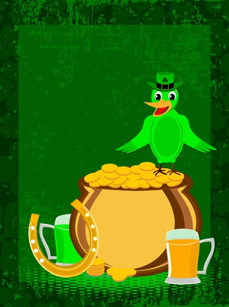 St. Patrick's Day ornaments with bird having a hat. vector. — Stock Vector