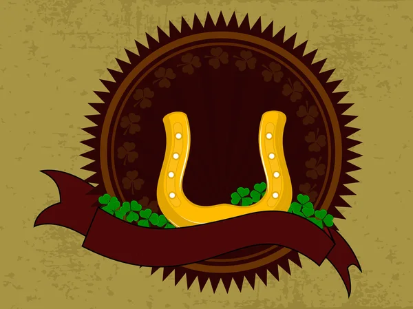 Chaussure de cheval portant un ruban avec une feuille de trèfle pour le d de Patrick — Image vectorielle