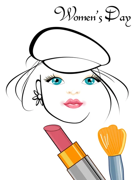 A beautiful girl with lipstick and brush for woman — Stock Vector