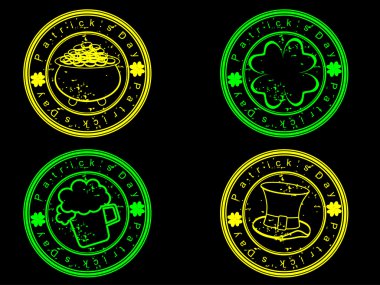 A set of glowing stamp for St. Patrick's Day. clipart