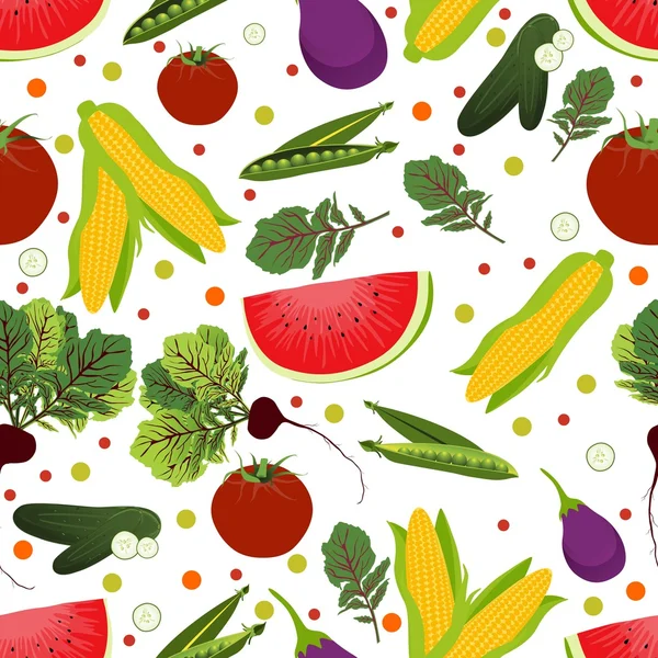 Patrón sin costura vectorial con verduras y frutas . — Vector de stock